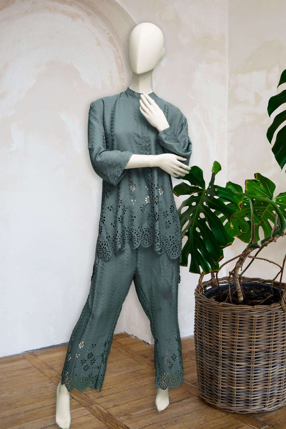 Embroidered Two-Piece Set in Sage Green