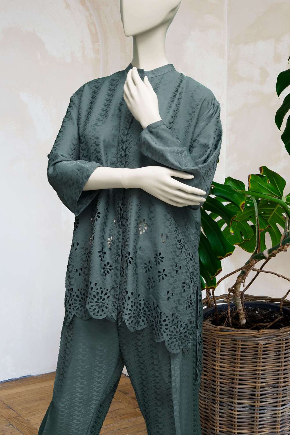 Embroidered Two-Piece Set in Sage Green