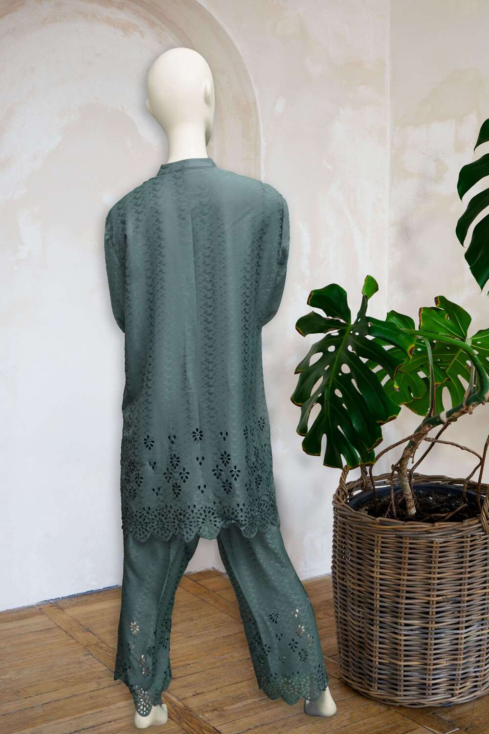 Embroidered Two-Piece Set in Sage Green